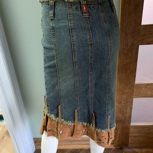 27 waist Denim and suede skirt, stretch material